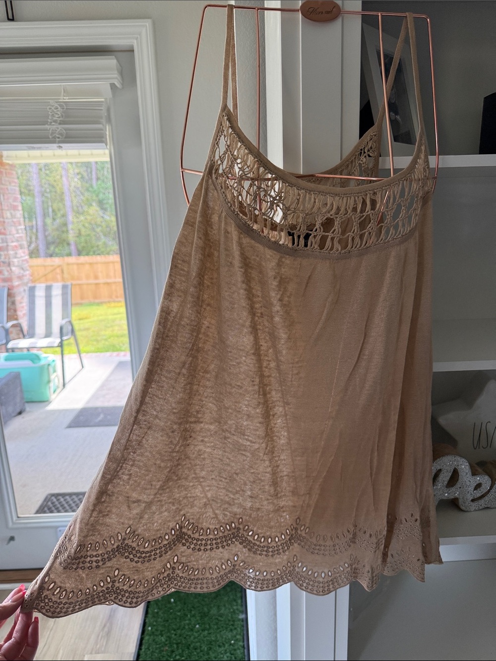 Theory Beige Crochet-Trim Camisole